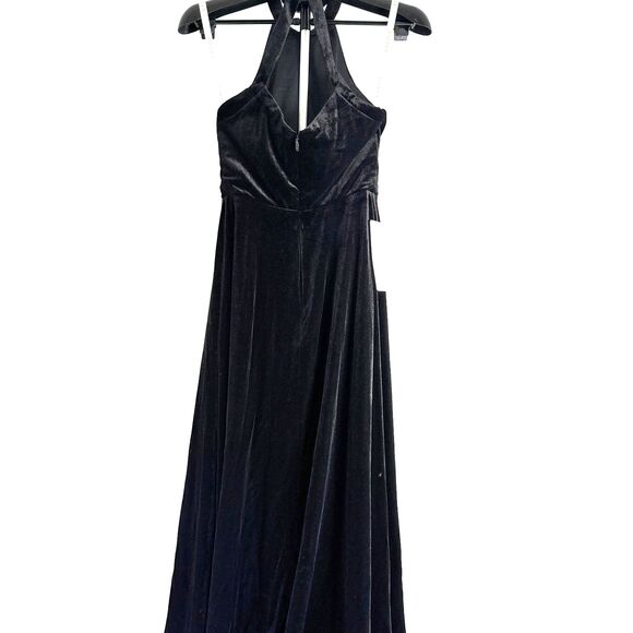 NWT Azazie Larice A4 Black A-Line High Neck Velvet Dress with Pockets - Picture 4 of 10